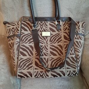 Anne Klein Brown Palm Leaf Tote Bag